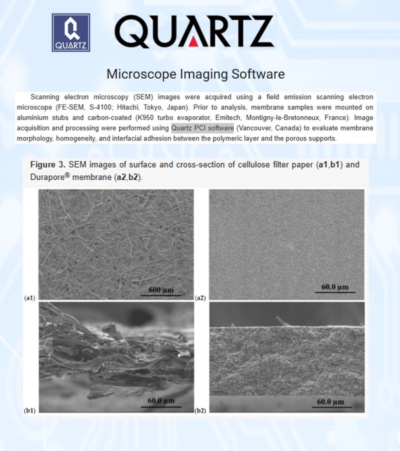 SEM image of polymer inclusion membrane surface for arsenic filtration, evaluated with Quartz PCI